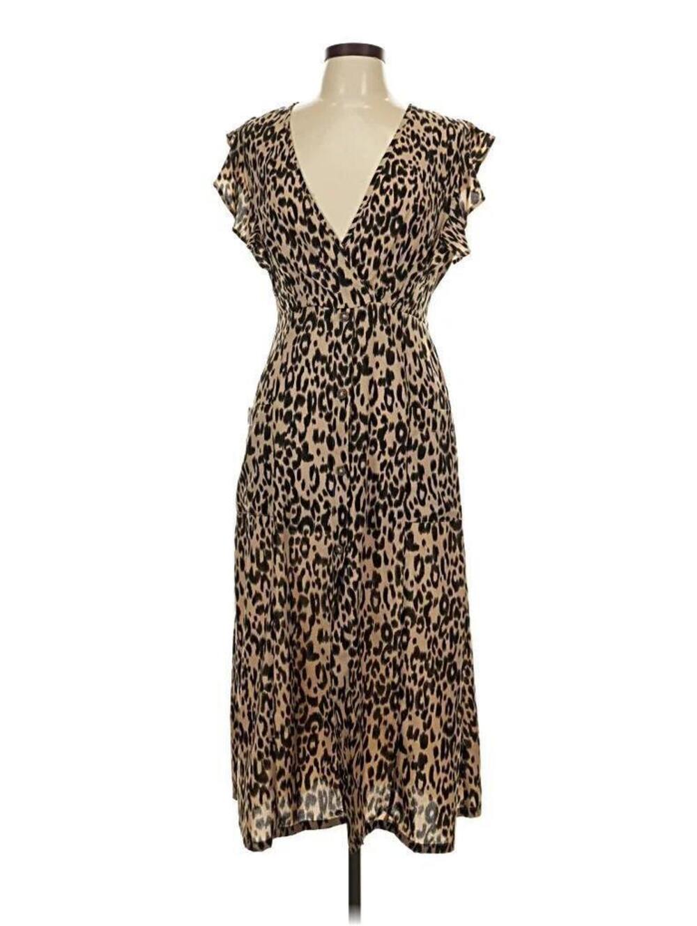 Sienna Sky Leopard Print Button Front Midi Dress Size S